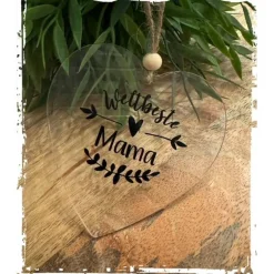 Acrylplatte - Herz mit Aufdruck | Anhänger | Scheibe | Muttertag | Mama | Geschenk