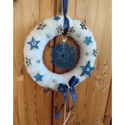 Advents Türkranz Türdeko Wandkranz Schneeflocke Blau 30cm