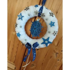 Advents Türkranz Türdeko Wandkranz Schneeflocke Blau 30cm