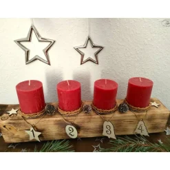 Adventsbalken aus Holz mit roten Kerzen / Adventskranz / Adventsgesteck / Adventsdeko / Adventsschmuck / Weihnachtsdeko