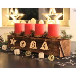 Adventsbalken aus Holz mit weißen Kerzen / Adventsgesteck / Adventsdeko