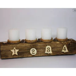 Adventsbalken aus Holz mit weißen Kerzen / Adventsgesteck / Adventsdeko