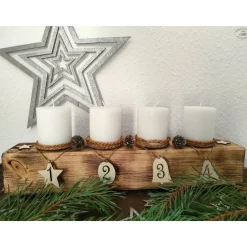Adventsbalken aus Holz mit weißen Kerzen / Adventsgesteck / Adventsdeko