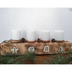 Adventsbalken aus Holz mit weißen Kerzen / Adventsgesteck / Adventsdeko