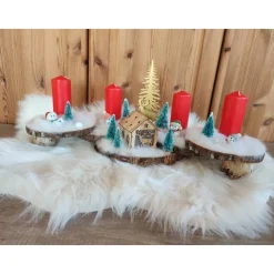 Adventsgesteck auf Baumscheibe, Landschaft, rot, 50x27x25cm