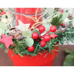 Adventsgesteck Weihnachtsdeko rot grün Kerzengesteck