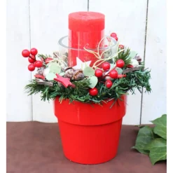 Adventsgesteck Weihnachtsdeko rot grün Kerzengesteck