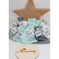 Adventskalender / Säckchen zum befüllen / Stoffsäckchen mit Zahlen mint grau