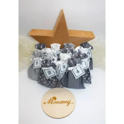 Adventskalender / Säckchen zum Befüllen / Stoffsäckchen mit Zahlen grau weiß