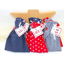 Adventskalender / Säckchen zum befüllen / Stoffsäckchen mit Zahlen rot dunkelblau