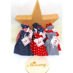 Adventskalender / Säckchen zum befüllen / Stoffsäckchen mit Zahlen rot dunkelblau