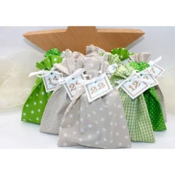 Adventskalender / Säckchen zum Befüllen / Stoffsäckchen mit Zahlen creme beige grün