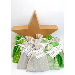 Adventskalender / Säckchen zum Befüllen / Stoffsäckchen mit Zahlen creme beige grün