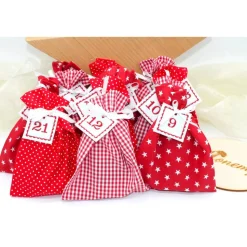 Adventskalender / Säckchen zum befüllen / Stoffsäckchen mit Zahlen rot weiß