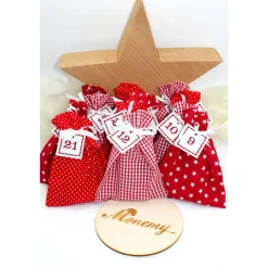 Adventskalender / Säckchen zum befüllen / Stoffsäckchen mit Zahlen rot weiß