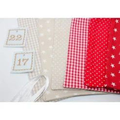 Adventskalender / Säckchen zum befüllen / Stoffsäckchen mit Zahlen rot beige