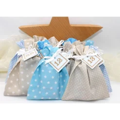 Adventskalender / Säckchen zum Befüllen / Stoffsäckchen mit Zahlen creme beige hellblau