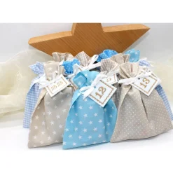 Adventskalender / Säckchen zum Befüllen / Stoffsäckchen mit Zahlen creme beige hellblau