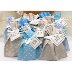 Adventskalender / Säckchen zum Befüllen / Stoffsäckchen mit Zahlen creme beige hellblau