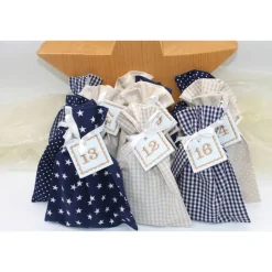 Adventskalender / Säckchen zum befüllen / Stoffsäckchen mit Zahlen dunkelblau beige