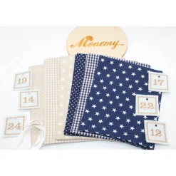 Adventskalender / Säckchen zum befüllen / Stoffsäckchen mit Zahlen dunkelblau beige