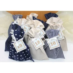 Adventskalender / Säckchen zum befüllen / Stoffsäckchen mit Zahlen dunkelblau beige