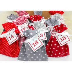 Adventskalender / Säckchen zum befüllen / Stoffsäckchen mit Zahlen rot grau