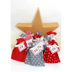 Adventskalender / Säckchen zum befüllen / Stoffsäckchen mit Zahlen rot grau