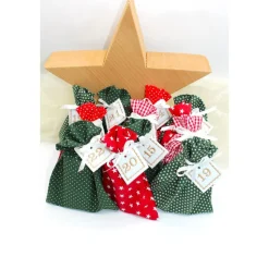 Adventskalender / Säckchen zum Befüllen / Stoffsäckchen mit Zahlen dunkelgrün rot