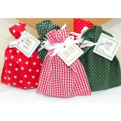 Adventskalender / Säckchen zum Befüllen / Stoffsäckchen mit Zahlen dunkelgrün rot