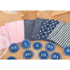 Adventskalender / Säckchen zum befüllen / Stoffsäckchen mit Zahlen blau rosa