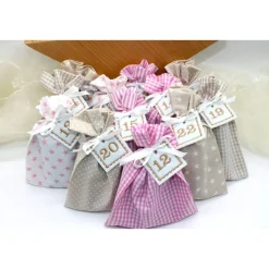 Adventskalender / Säckchen zum Befüllen / Stoffsäckchen mit Zahlen creme beige rosa