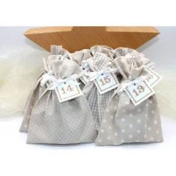 Adventskalender / Säckchen zum befüllen / Stoffsäckchen mit Zahlen beige creme weiß