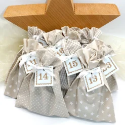 Adventskalender / Säckchen zum befüllen / Stoffsäckchen mit Zahlen beige creme weiß