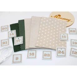 Adventskalender / Säckchen zum Befüllen / Stoffsäckchen mit Zahlen dunkelgrün beige