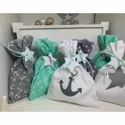 Adventskalender Anker mint  grau  Kalender Advent selber befüllen Säckchen Baumwolle Tüten Tasche Türchen Weihnachten