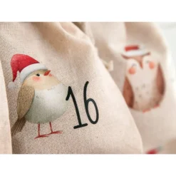 Adventskalender Beutel 24 Stück – Baumwollbeutel mit Waldtieren, OEKO-TEX, 10×14