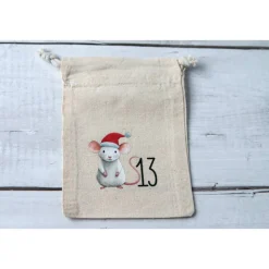 Adventskalender Beutel 24 Stück – Baumwollbeutel mit Waldtieren, OEKO-TEX, 10×14