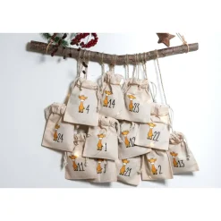 Adventskalender Beutel 24 Stück – Giraffe | 100% Baumwolle OEKO-TEX, 10×14/15×20 cm, wiederverwendbar (auch als Mix)