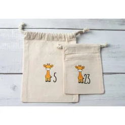 Adventskalender Beutel 24 Stück – Giraffe | 100% Baumwolle OEKO-TEX, 10×14/15×20 cm, wiederverwendbar (auch als Mix)