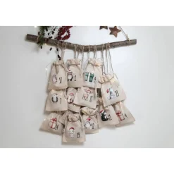 Adventskalender Beutel 24 Stück – Baumwollbeutel mit Weihnachtstieren, OEKO-TEX, klein/groß/Mix, wiederverwendbar