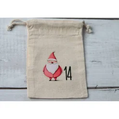 Adventskalender Beutel 24 Stück – Baumwollbeutel „Pink Christmas“, OEKO-TEX, 10×14/15×20 cm, wiederverwendbar