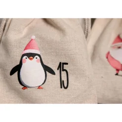 Adventskalender Beutel 24 Stück – Baumwollbeutel „Pink Christmas“, OEKO-TEX, 10×14/15×20 cm, wiederverwendbar