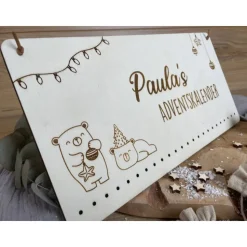 Adventskalender Bär personalisiert mit Namen / Weihnachtskalender Advent aus Holz zum befüllen