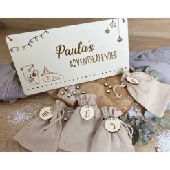 Adventskalender Bär personalisiert mit Namen / Weihnachtskalender Advent aus Holz zum befüllen