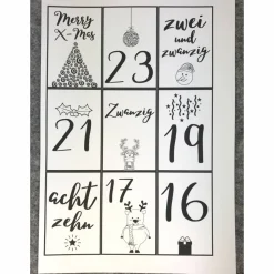 Adventskalender DIY mit Blockbeutel, Zahlen und Holzklammern mir grafischen Motiven