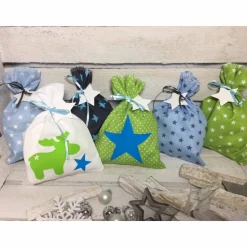 Adventskalender Elch grün blau Kalender Advent selber befüllen Säckchen Baumwolle Taschen Tüten Türchen Weihnachten