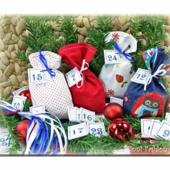 Adventskalender EULE, Stoff Säckchen mit gestickten Zahlen für Kinder und Erwachsene, Weihnachten, Advent, verschiedene Farben