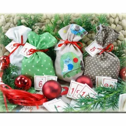 Adventskalender EULE, Stoff Säckchen mit gestickten Zahlen für Kinder und Erwachsene, Weihnachten, Advent, verschiedene Farben
