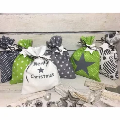 Adventskalender grau grün Stern Kalender Advent selber befüllen Säckchen Baumwolle Taschen Tüten Türchen Weihnachten